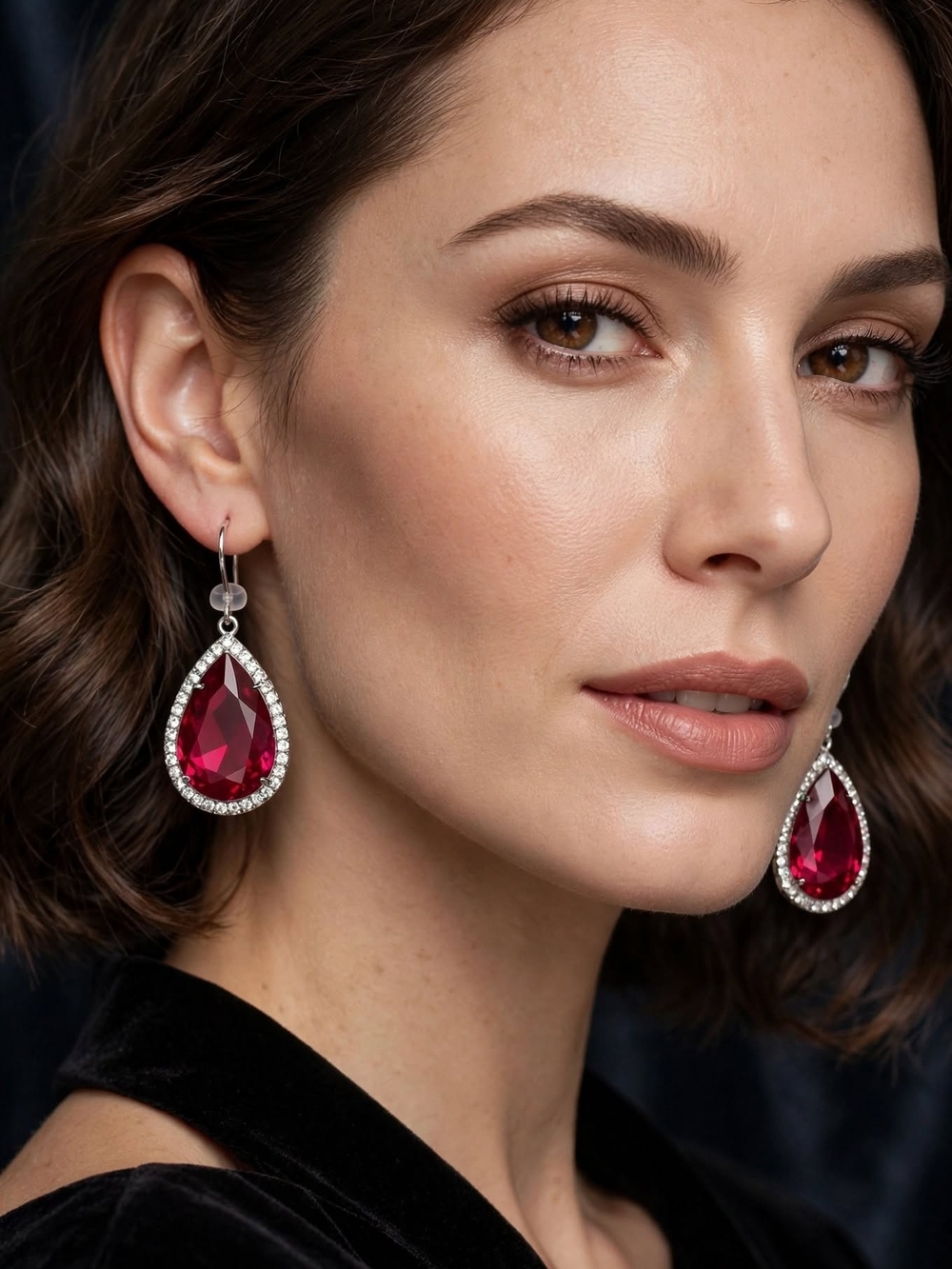Elegant Teardrop Ruby Crystal Drop Earrings - Women Jewelry